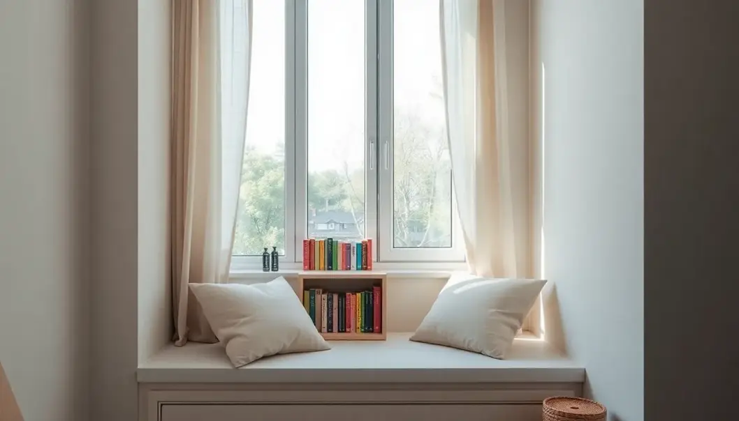 A cozy window seat, the perfect spot for a reading nook.