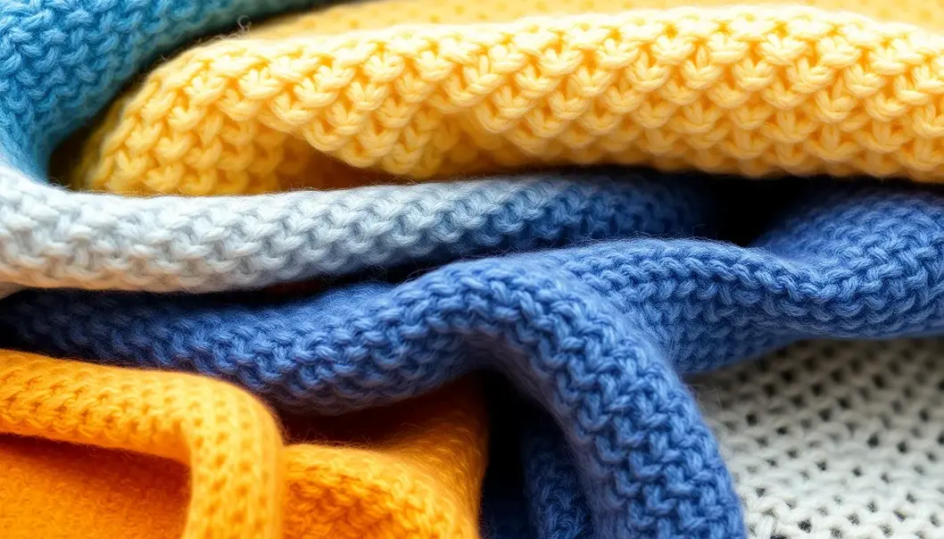 Close-up view of different fabric textures and blends.