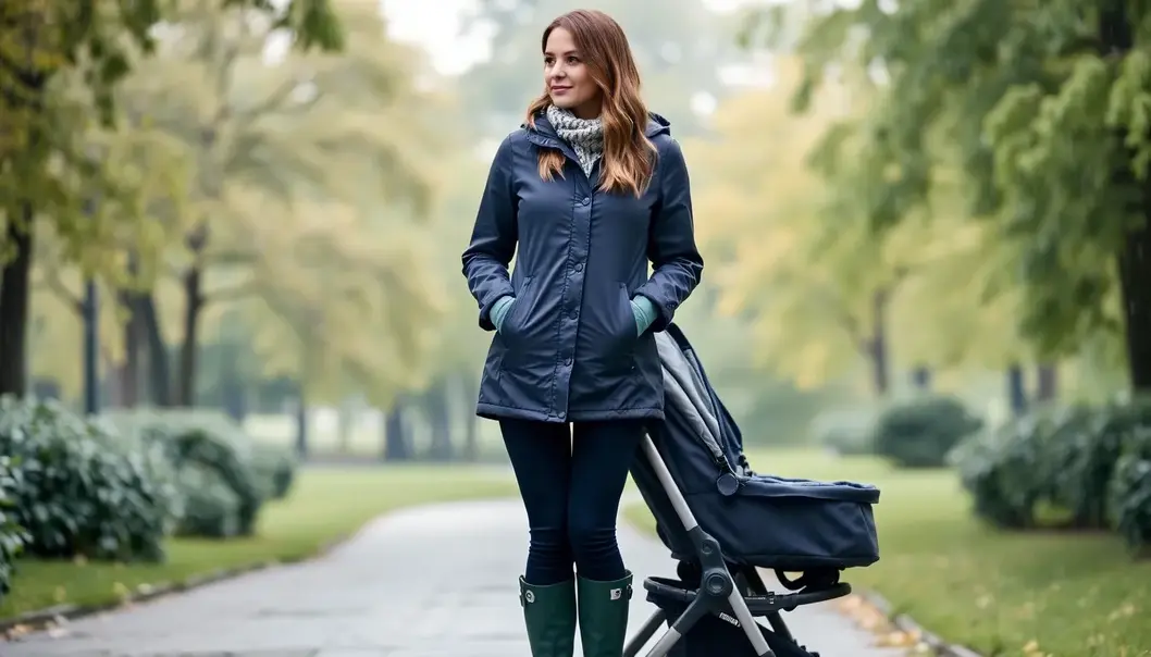 New moms can stay stylish and dry with essential rainproof outfits.