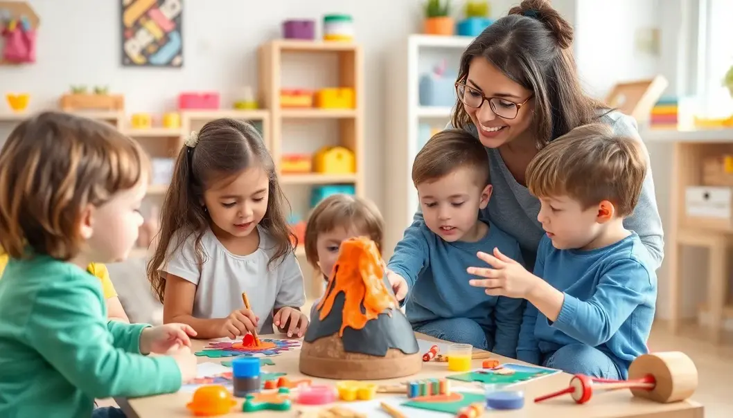 Toddlers enhance motor skills with educational toys.