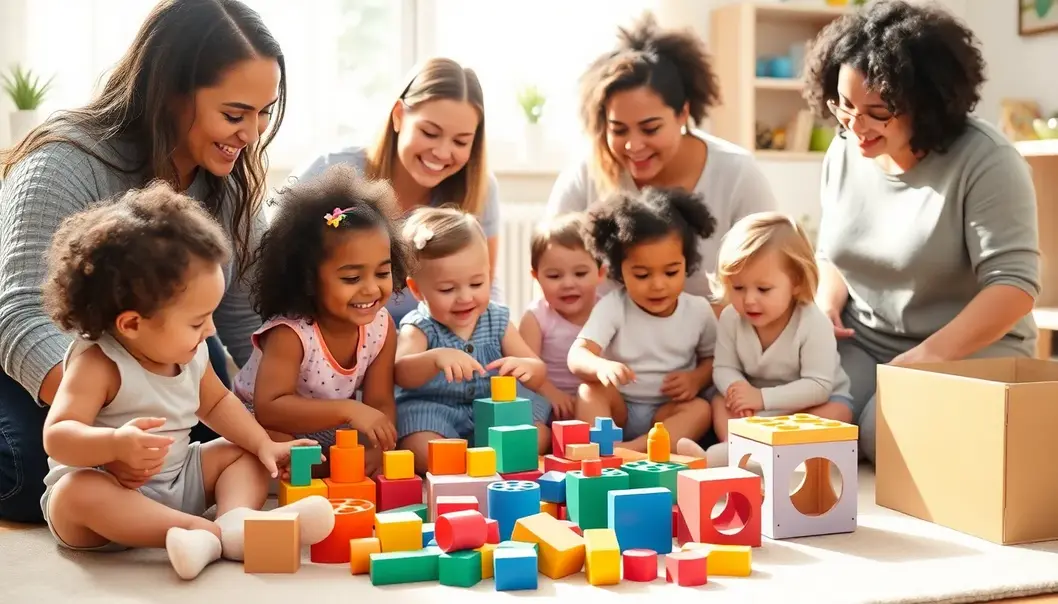 Toddlers enhance motor skills with educational toys.